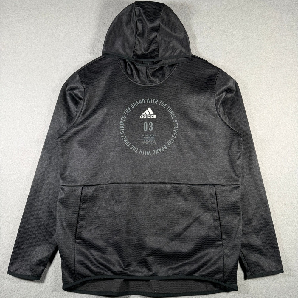 Adidas Mens XL Charcoal Grey Waffle Knit Pullover Hoodie 03 Graphic 15241